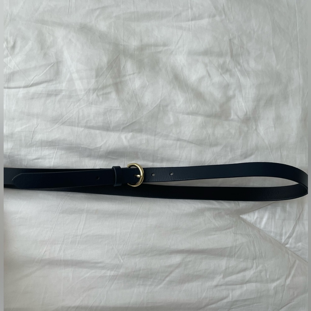 Ann Taylor Blue Leather Belt with Gold Buckle